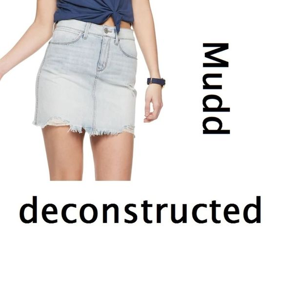 NEW MUDD Distressed Fray Hem Jean Skirt - Picture 1 of 8